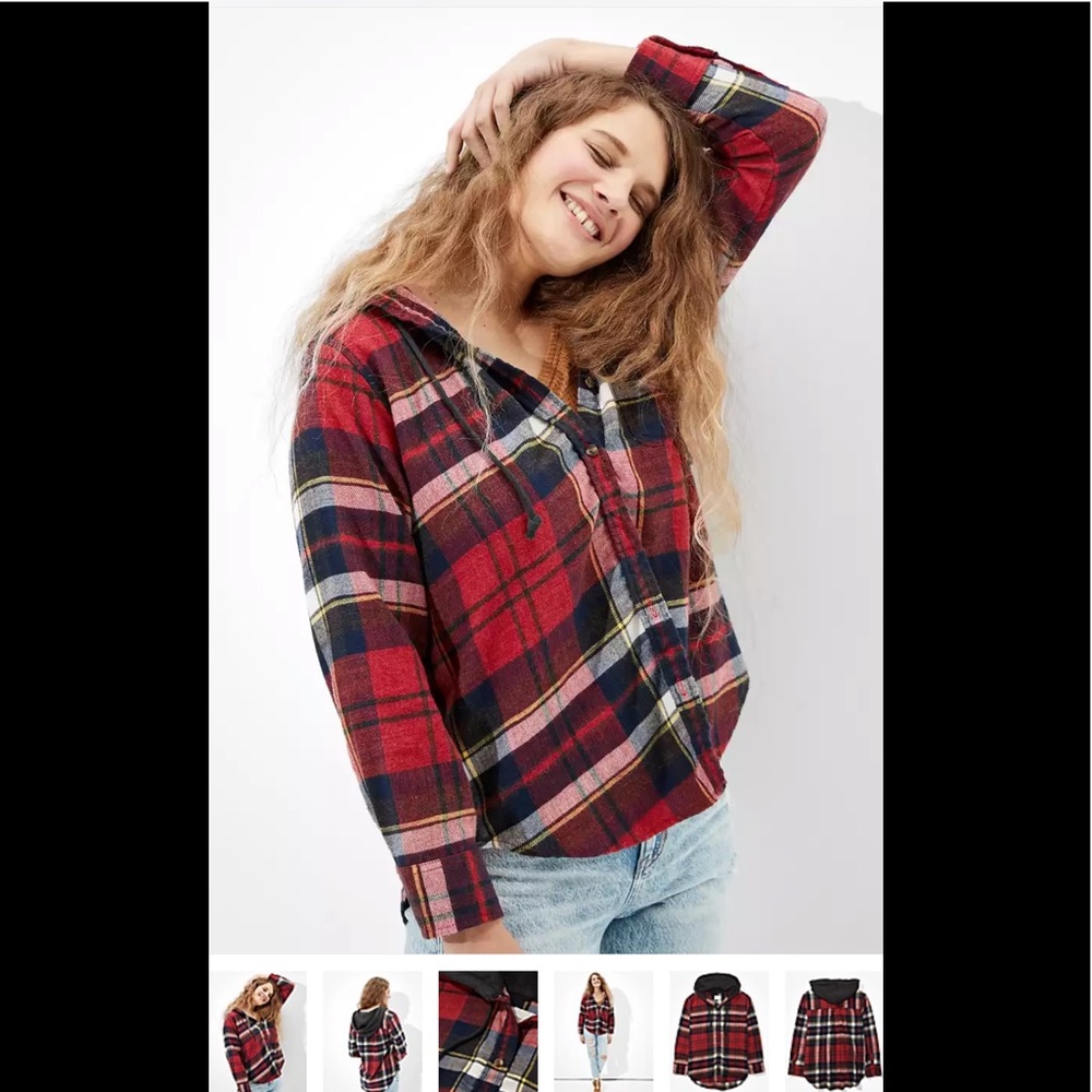 (Nwot) American Eagle Plaid hooded flannel shirt❤️